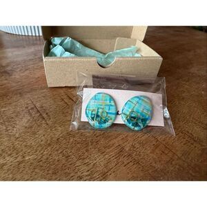Brand New Resin Stud Earrings OS Green Blue Gold Inlay Made in Japan NWT